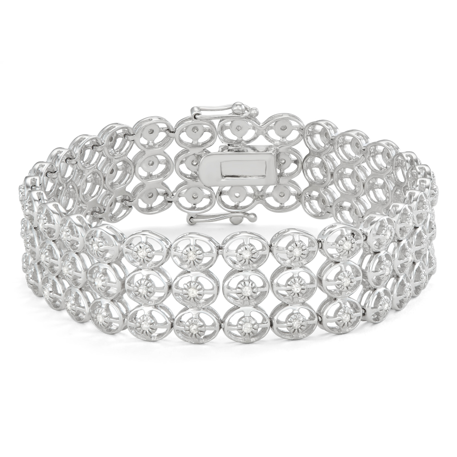 HETAL DIAMONDS STERLING SILVER THREE ROW DIAMOND BRACELET (1 CTTW)