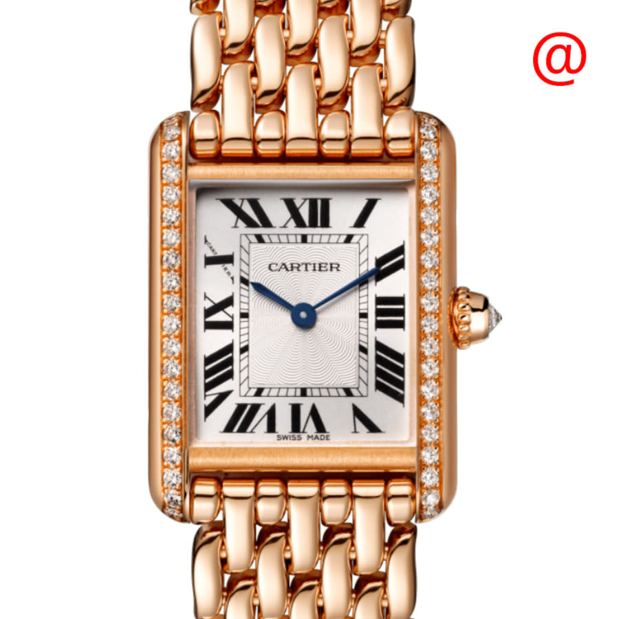 Cartier Tank Hand Wind Diamond Silver Dial Ladies Watch Wjta0020 In Gold / Gold Tone / Rose / Rose Gold / Rose Gold Tone / Silver