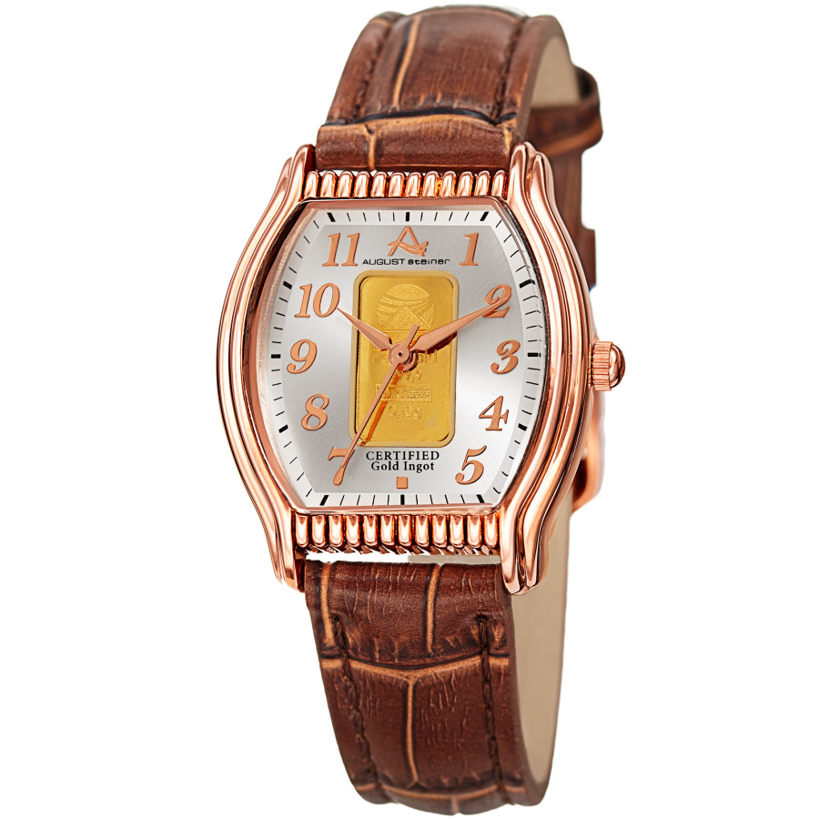 August Steiner Quartz Silver Dial Ladies Watch As8225rgbr In Brown / Gold Tone / Rose / Rose Gold / Rose Gold Tone / Silver