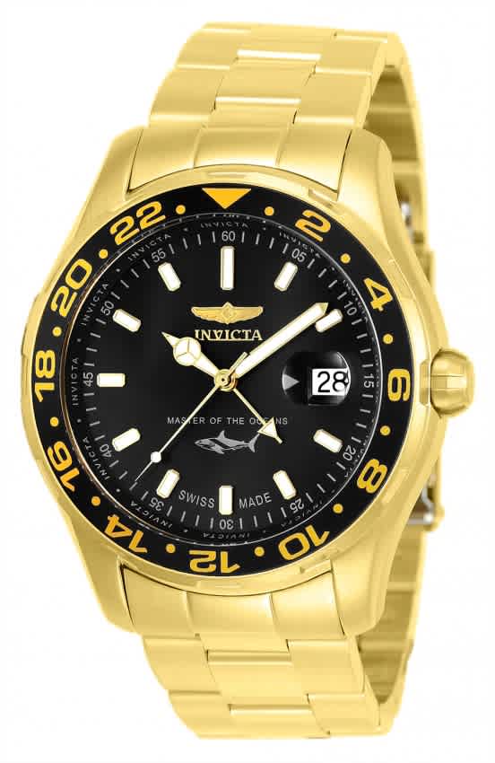 Invicta Pro Diver Master Of The Oceans Gmt Black Dial Mens Watch 25822 In Black / Gold Tone / Yellow