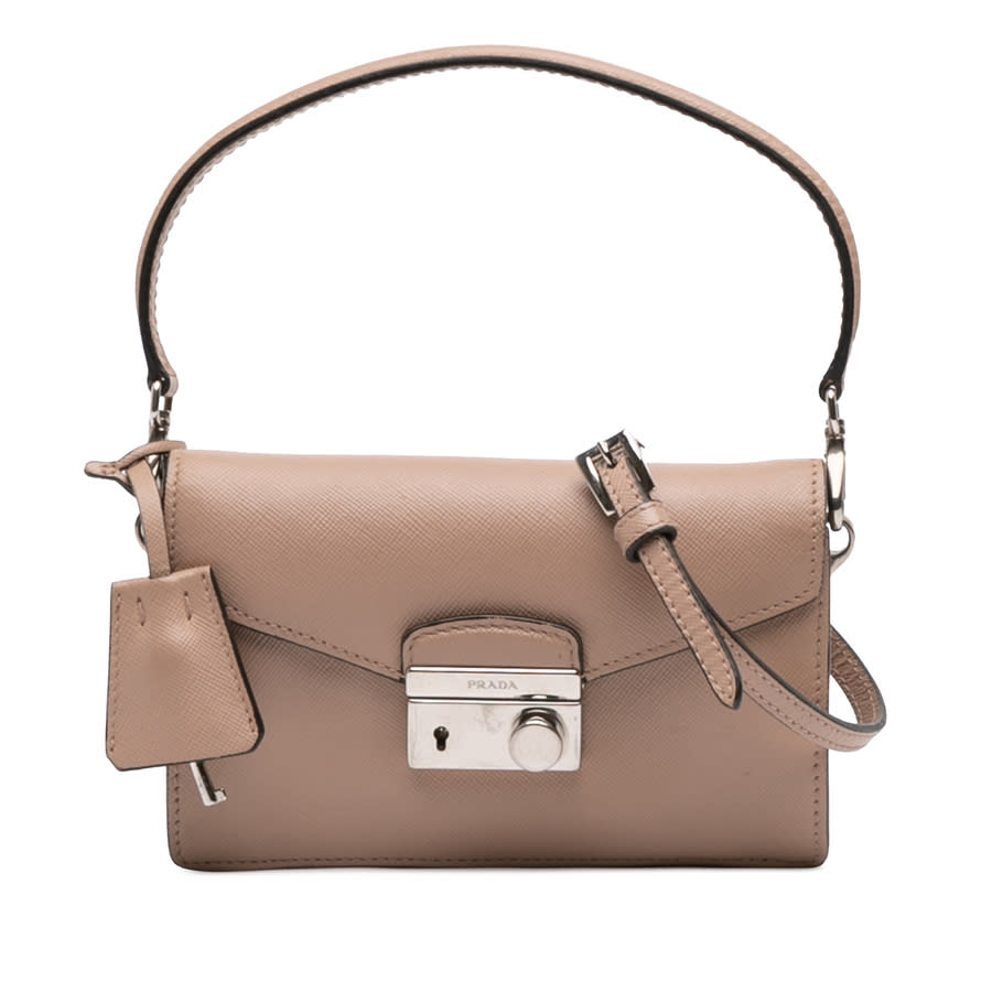 Pre-owned Prada Mini Saffiano Lux Sound Lock Satchel Ladies RV1LD8DVX60EVW2C