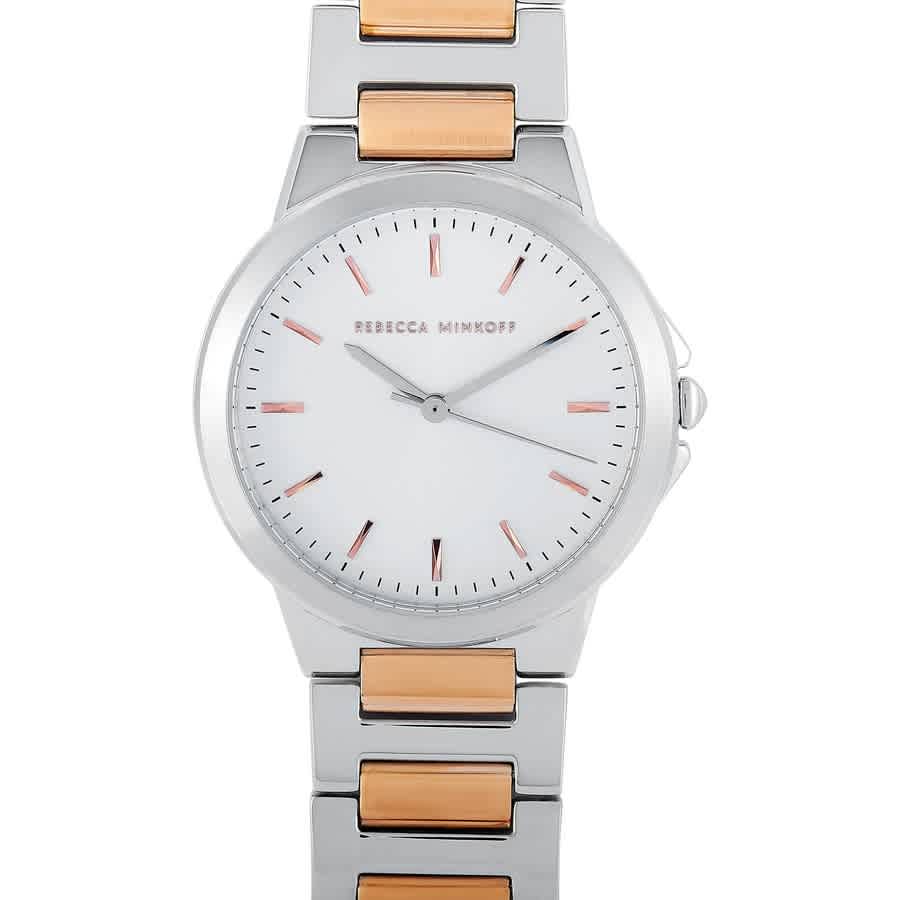 Shop Rebecca Minkoff Cali Quartz Silver White Dial Ladies Watch 2200324 In Two Tone  / Gold Tone / Rose / Rose Gold Tone / Silver / White