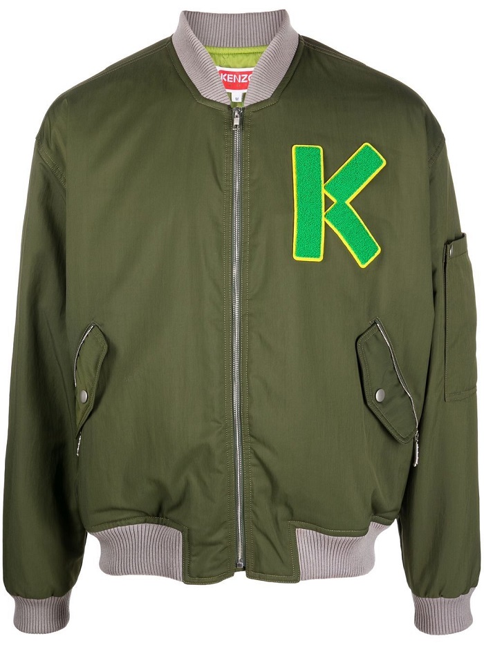 Kenzo Varsity Logo-patch Bomber Jacket In Dark Khaki