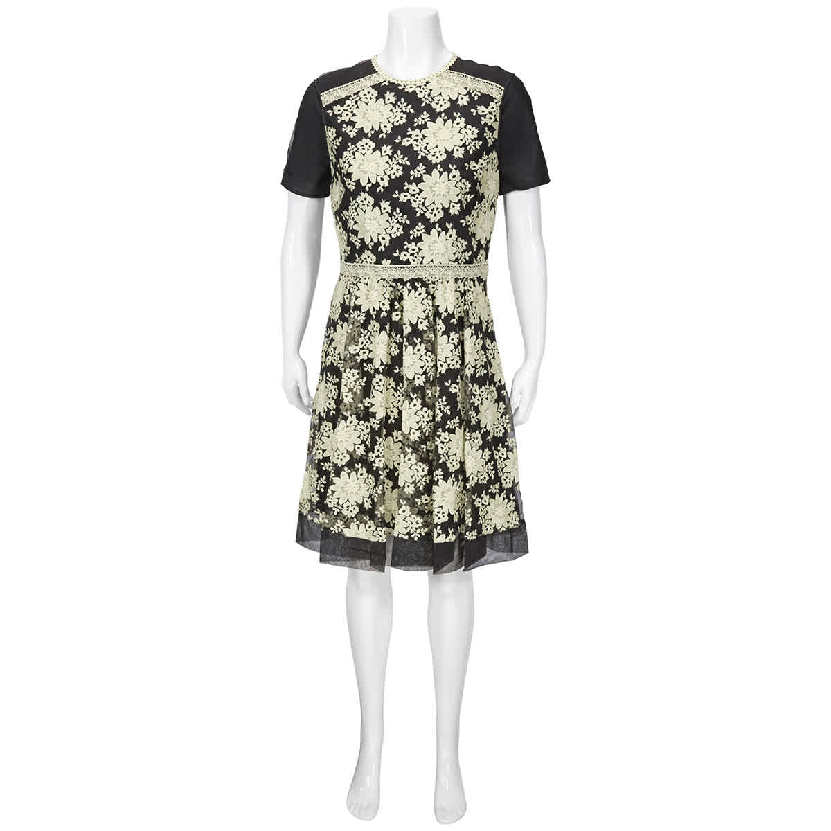 Burberry Floral-embroidered Lace Dress In Pale Camomile