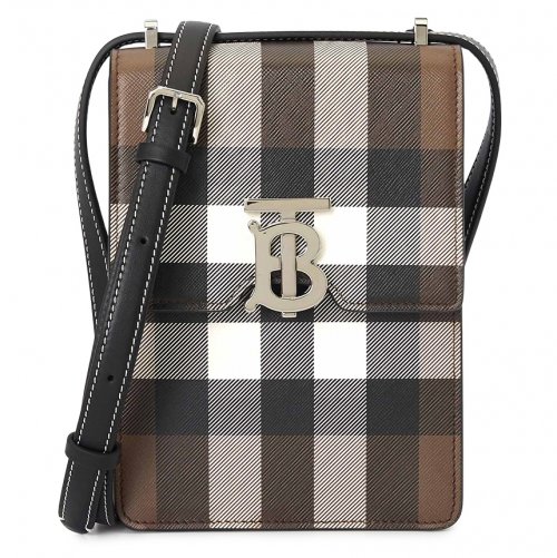 Burberry Leather Check Robin Cross-body Bag In Brown