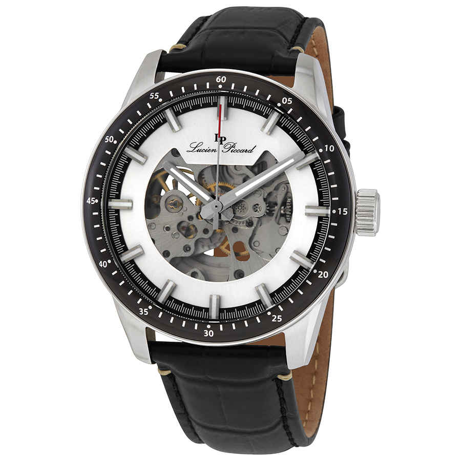 Lucien Piccard Automatic White Dial Mens Watch 1297a3 In Black,silver Tone,white