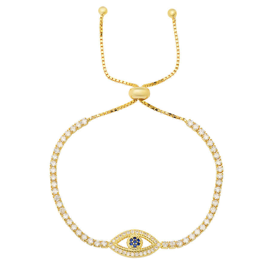 Kylie Harper Gold Over Silver Cubic Zirconia Cz Evil Eye Adjustable Bracelet In Gold-tone