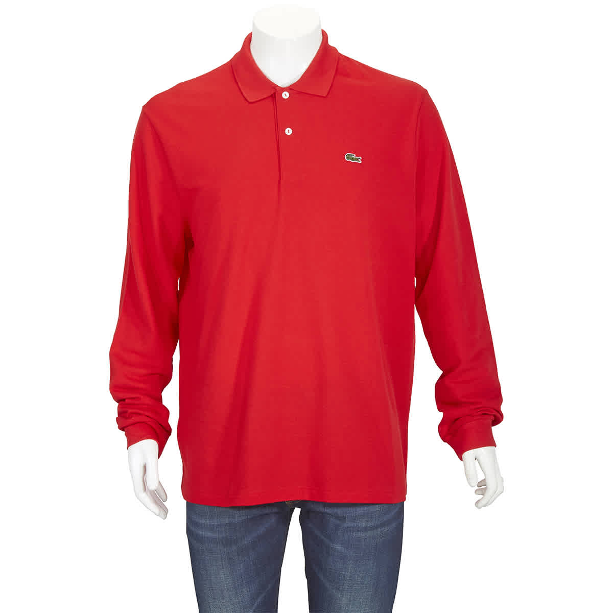 Lacoste Men's L.12.12 Long Sleeve Cotton Polo - Xs - 2 In Mother Of Pearl,red