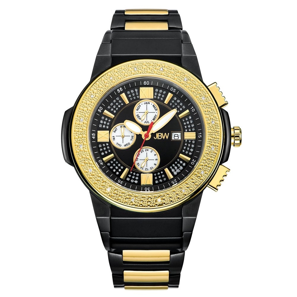 Jbw Saxon Black Dial Black And Gold Ip Steel Diamond Mens Watch Jb-6101-k In Black,gold Tone,two Tone,white,yellow