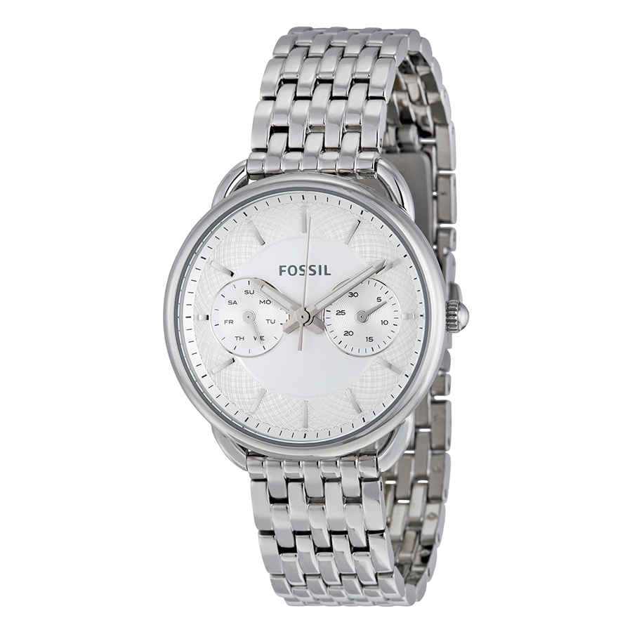 Fossil Tailor Multi-function White Dial Ladies Watch Es3712 In Silver Tone,white