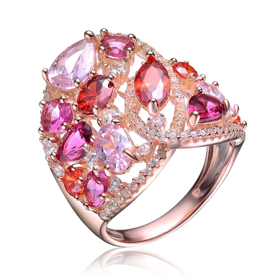 Megan Walford Sterling Silver With Rose Plated Multi Color Cubic Zirconia Wrap Ring In Rose Gold-tone