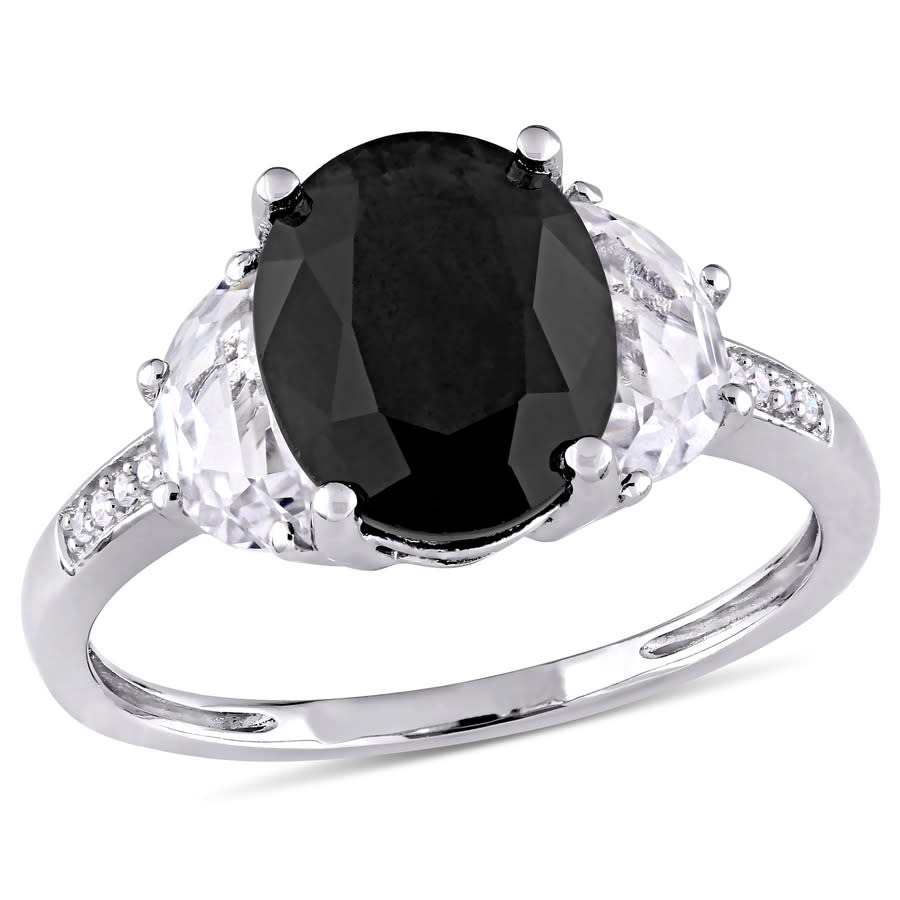 Amour 0.024 Ct Tdw Diamond And 4 3/8 Ct Tgw Black Sapphire W/ Created White Sapphire Cocktail Ring In Ster In Black,silver Tone,white