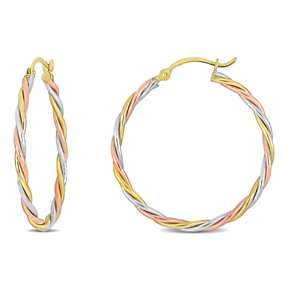 Amour Twisted Hoop Earrings In 3-tone 10k White Yellow And Rose Gold In Multi-color