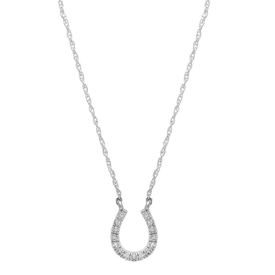 Dazzling Rock Dazzlingrock Collection 0.13 Carat (ctw) 14k Round Diamond Ladies Horseshoe Pendant (silver Chain In In Gold Tone,silver Tone,white