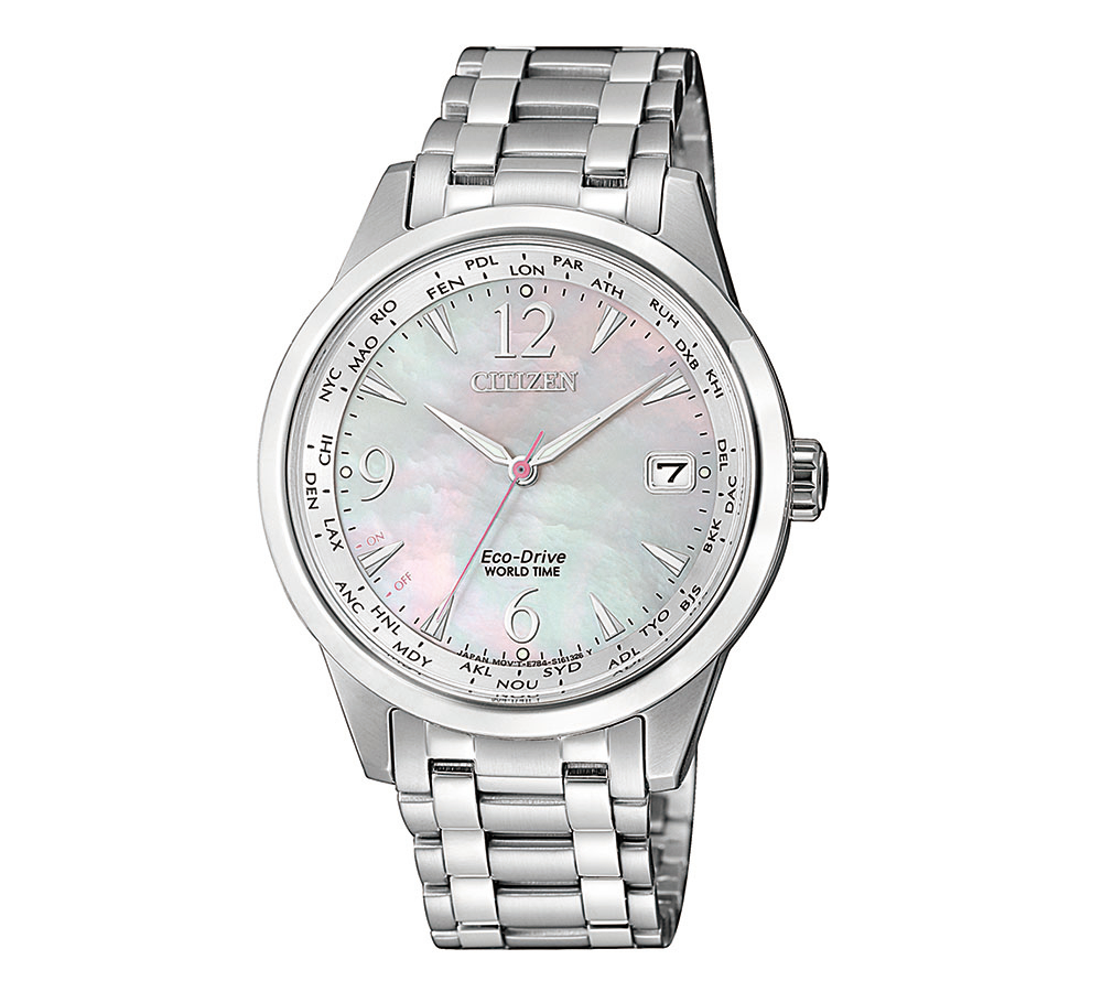 CITIZEN WORLD TIME MOTHER OF PEARL DIAL LADIES WATCH FC8001-87D