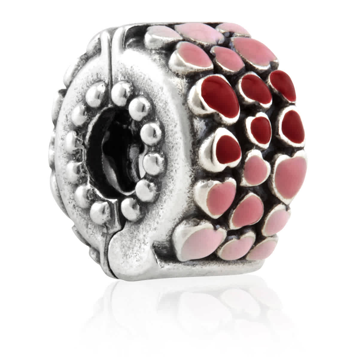 Pandora Red And Pink Hearts Charm In Sterling Silver In Pink,red,silver Tone