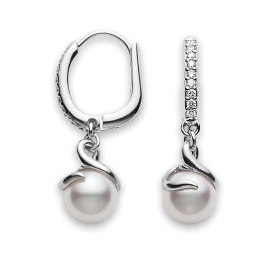 Mikimoto Twist Akoya Pearls & Diamond Earrings In 18k White Gold 7mm A+