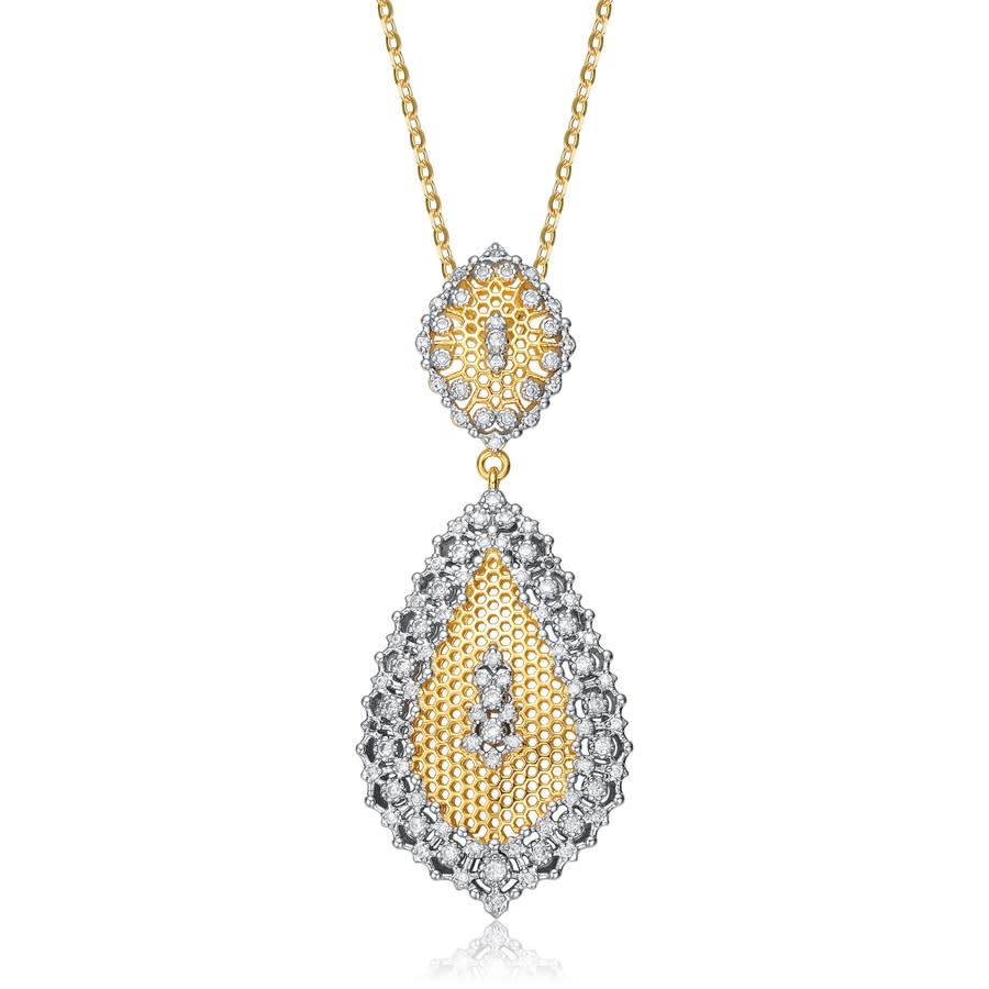 Rachel Glauber Rhodium And 14k Gold Plated Cubic Zirconia Pendant Necklace In Two-tone
