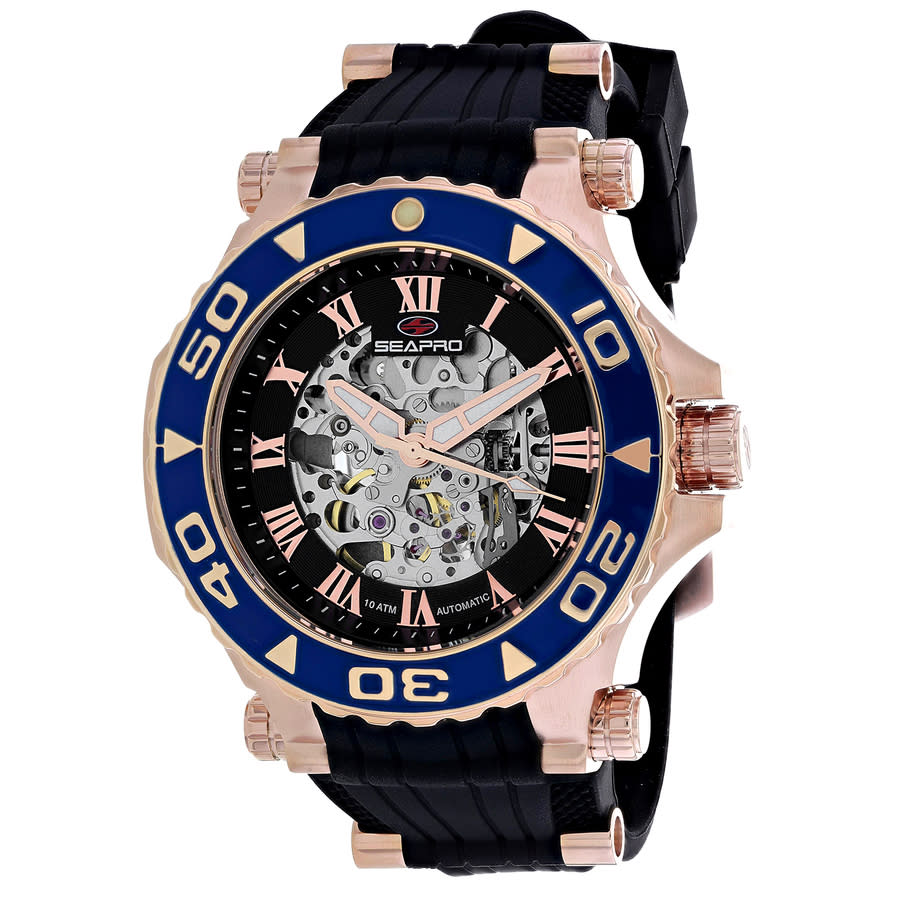 Shop Seapro Seaway Black Dial Men's Watch Sp7755 In Black / Blue / Gold Tone / Rose / Rose Gold Tone