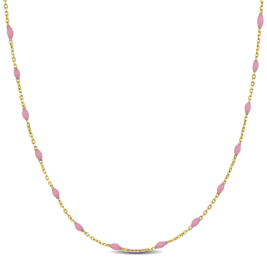 Amour Pink Enamel Station Necklace In 14k Yellow Gold