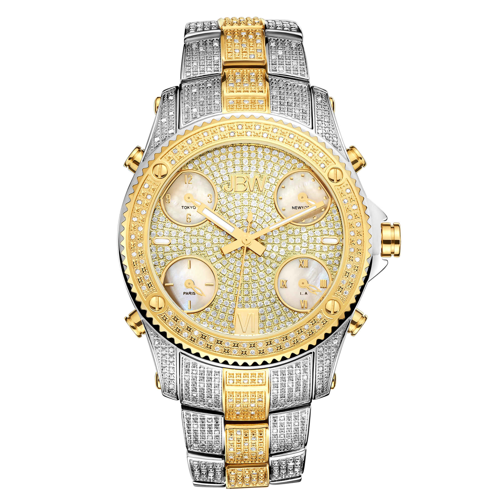 Jbw Jet Setter Two-tone Diamond Multiple Time Zone Mens Watch Jb-6213-e In Two Tone  / Gold / Gold Tone / Goldtone / Mother Of Pearl