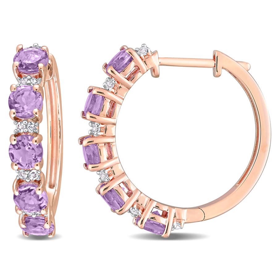 Amour 2 1/2 Ct Tgw Amethyst And White Topaz Hoop Earrings In Rose Plated Sterling Silver In Pink
