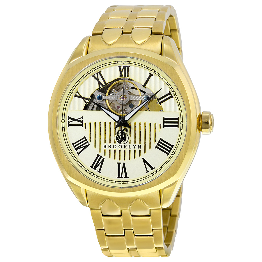 Brooklyn Watch Co. Brooklyn Dunham Skeleton Mens Automatic Ivory Dial Mens Watch In Gold Tone,white,yellow