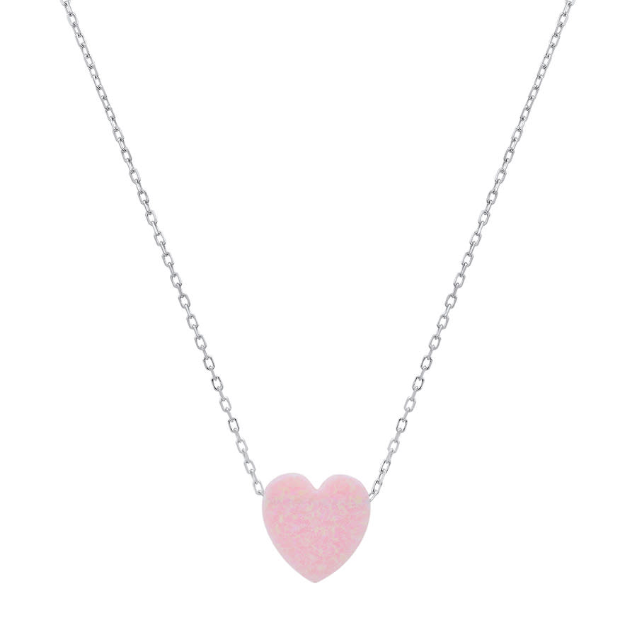 Kylie Harper Sterling Silver Pink Opal Heart Necklace In Silver-tone