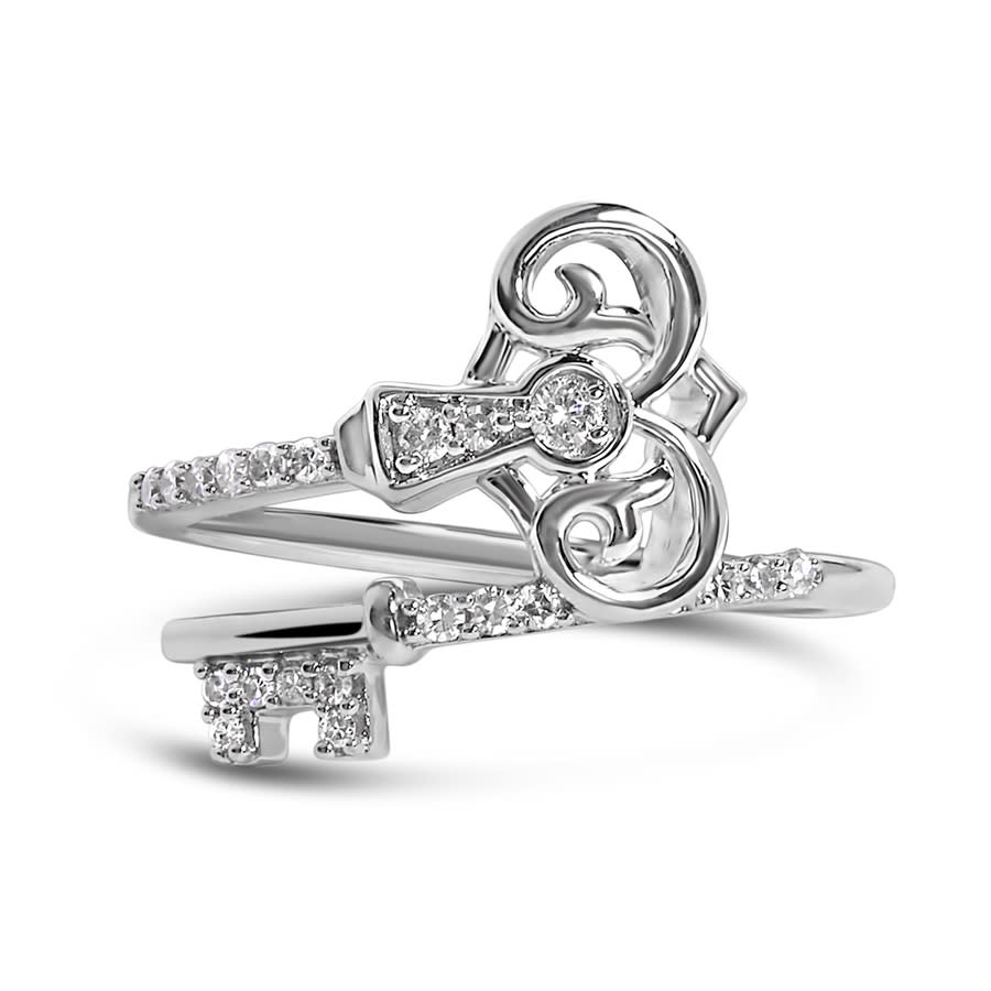 Haus of Brilliance Sterling Silver 1/6 Cttw Key and Keyhole Diamond Ring