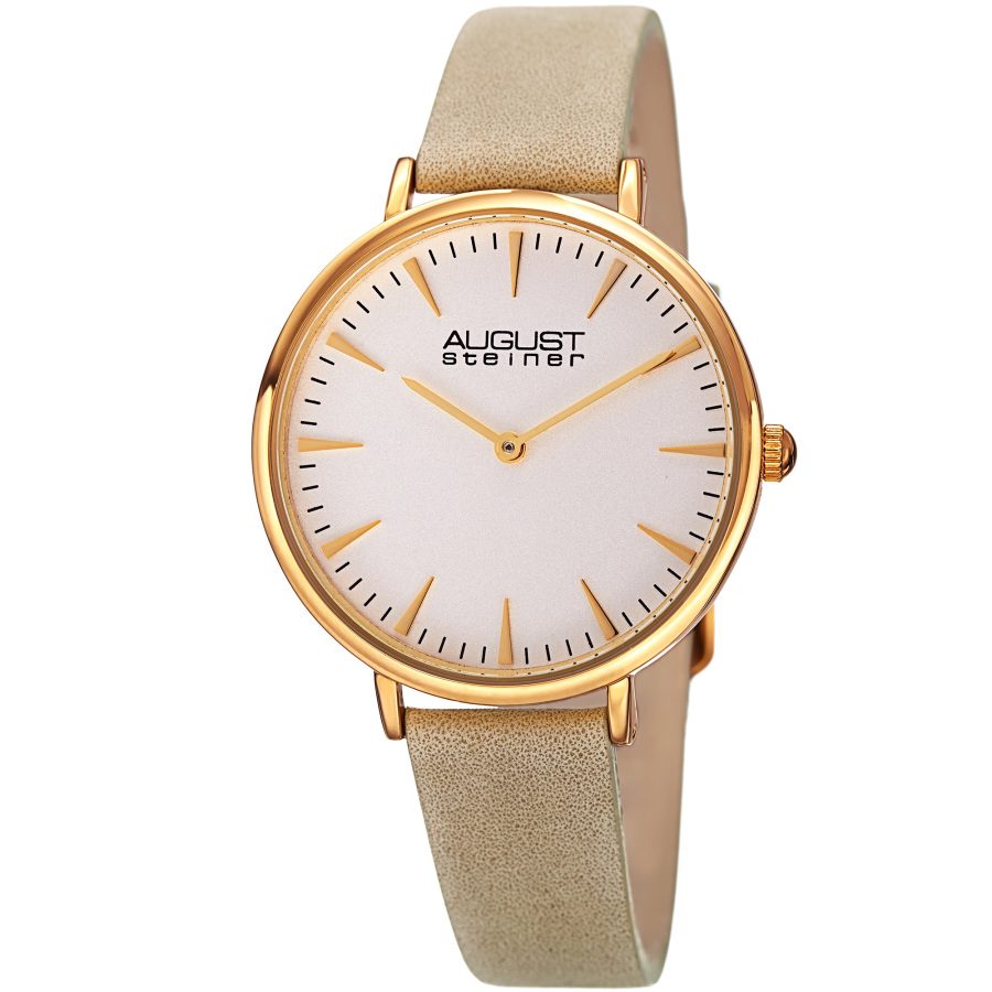 August Steiner Quartz White Dial Beige Leather Ladies Watch As8187wtg In Beige / Gold Tone / White