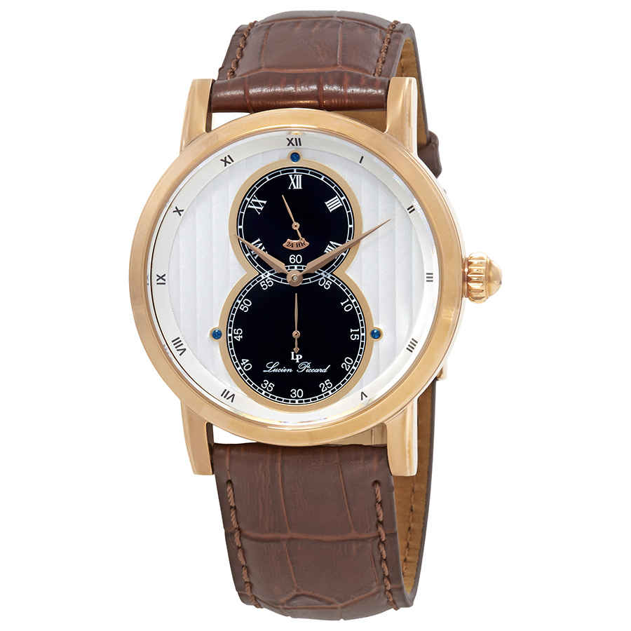 Lucien Piccard Dual Time Mens Watch 40044-rg-02s In Black,brown,gold Tone,pink,rose Gold Tone,silver Tone