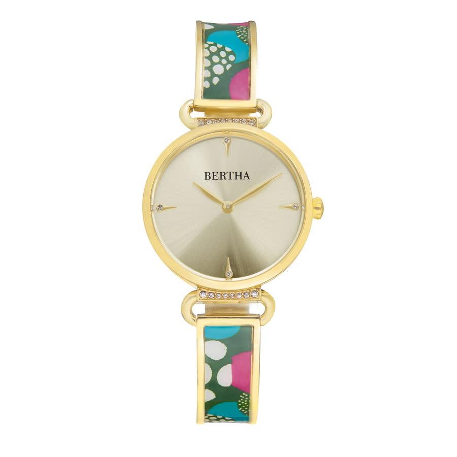 Bertha Katherine Enamel Designed Silver-tone Or Gold-tone Or Rose Gold Bracelet Watch, 33mm In Erin / Gold / Gold Tone