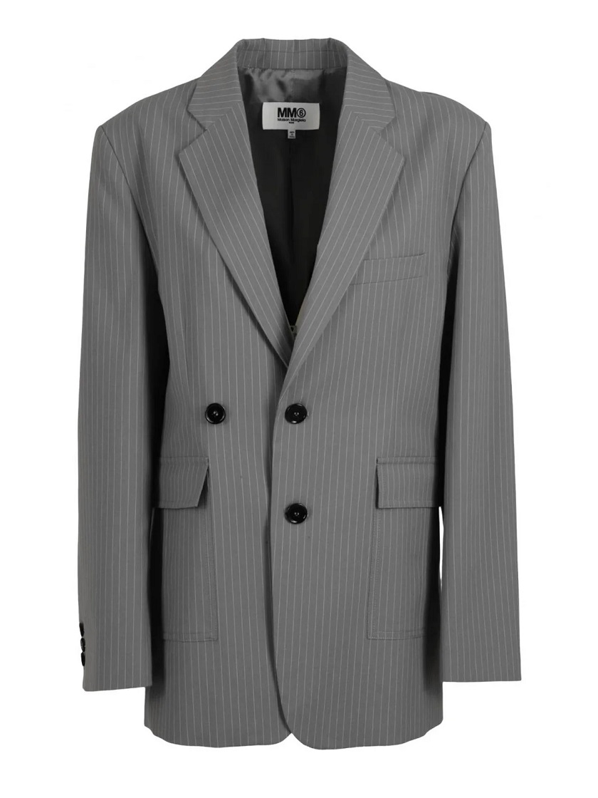 Mm6 Maison Margiela Pinstripe Double-breasted Jacket In Grey Pinstripe