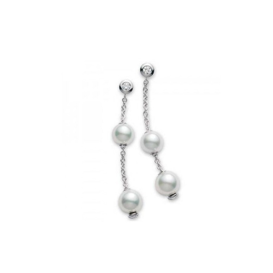 Mikimoto Pearls In Motion Akoya Pearl & Diamond Earrings 7-7.5mm In White