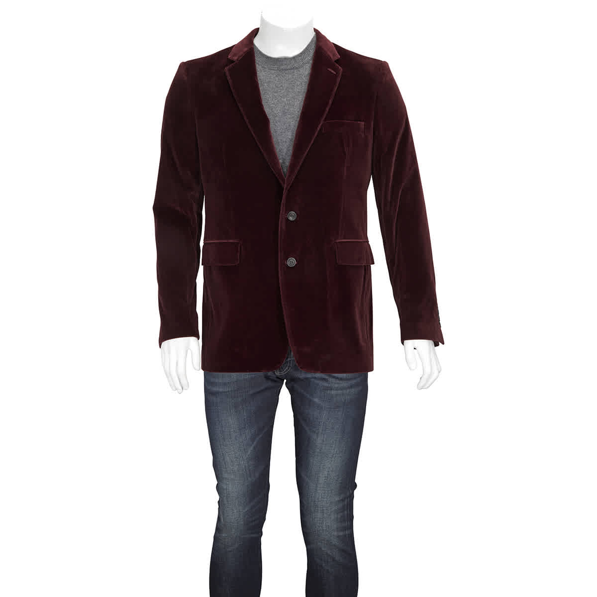 Burberry Midhurst Burgundy Velvet Notch Lapel Jacket, Brand Size 44s (us Size 34s) In Red