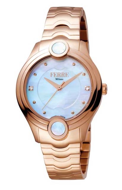 Ferre Milano Women's White Mop Dial Stainless Steel Watch In Gold Tone / Mother Of Pearl / Rose / Rose Gold Tone / White