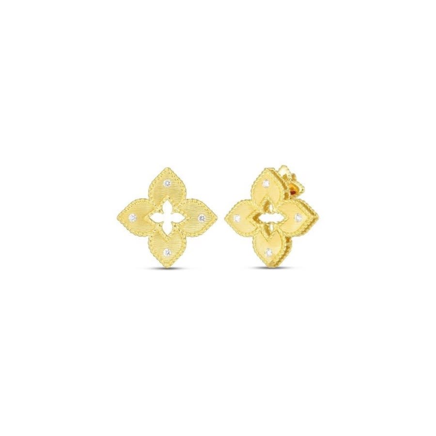 Roberto Coin 18k Yellow Gold Petite Venetian Princess Diamond Quatrefoil Stud Earrings In Yellow