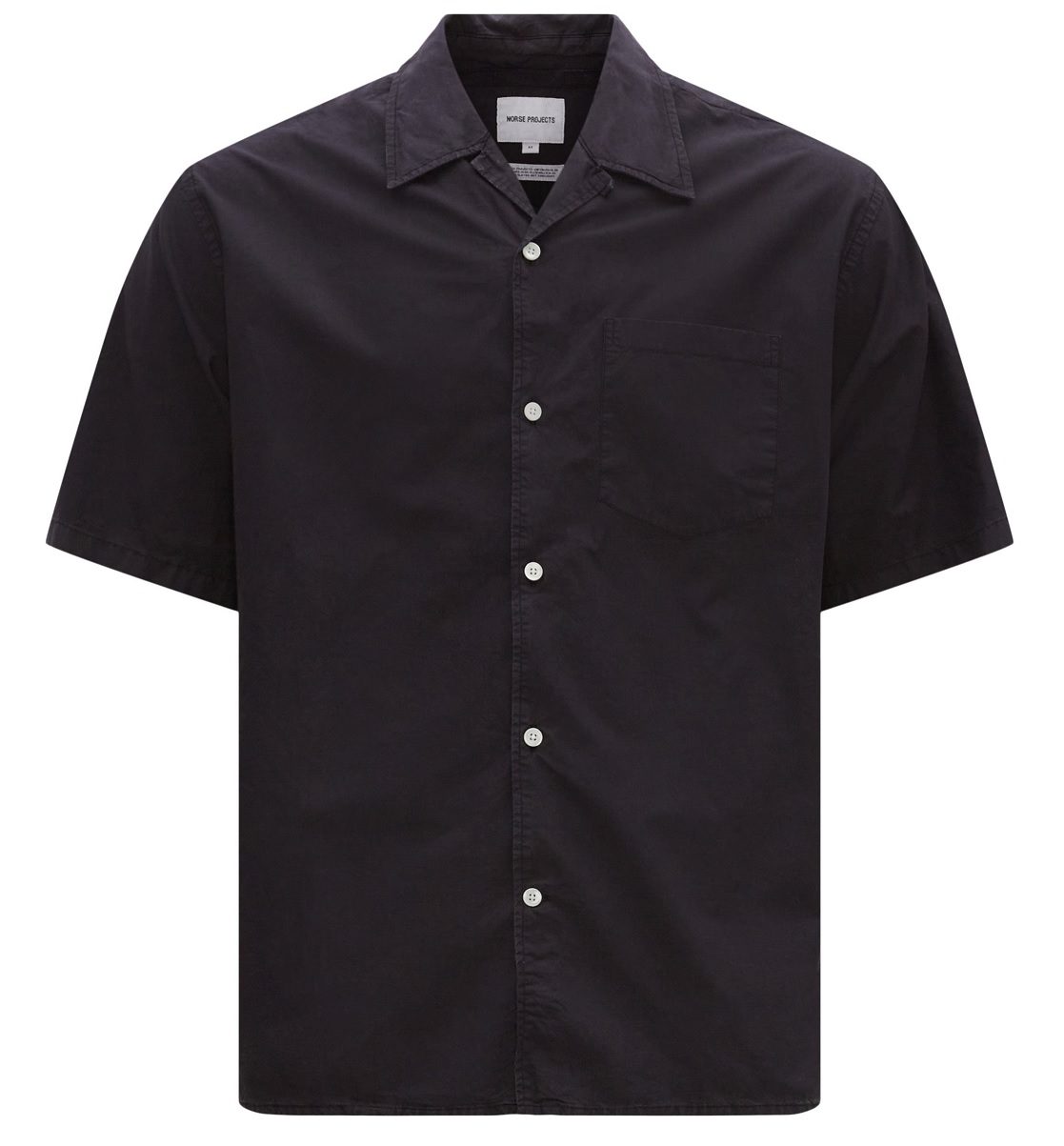 NORSE PROJECTS DARK NAVY CARSTEN TENCEL SHORT SLEEVE SHIRT, SIZE MEDIUM