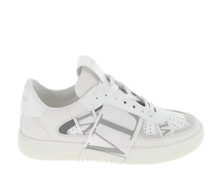 Valentino White And Silver Calfskin Vl7n Sneaker With Bands In White
