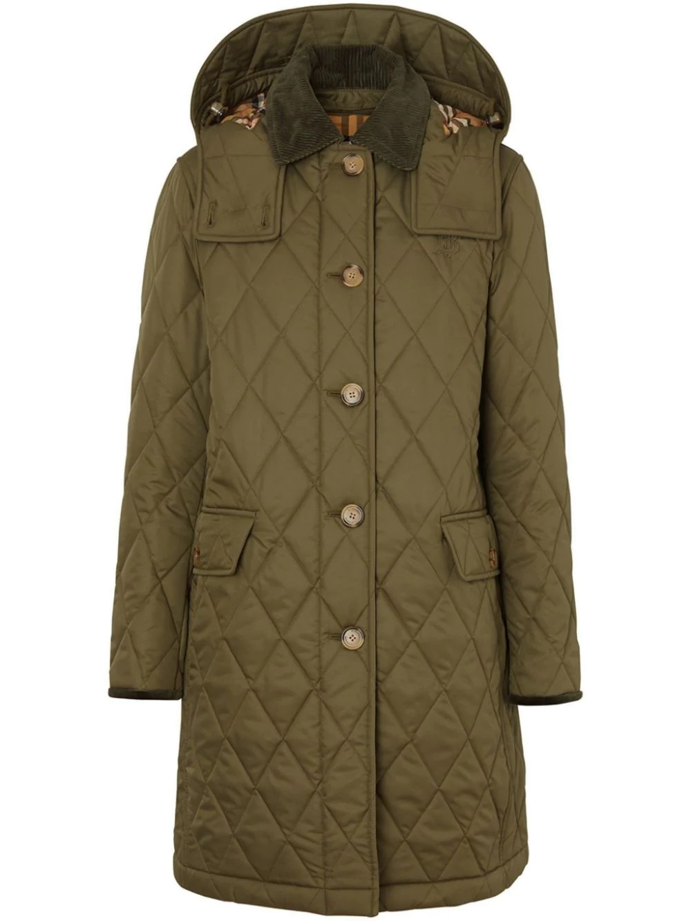 Burberry Detachable Hood Monogram Motif Quilted Coat In Green