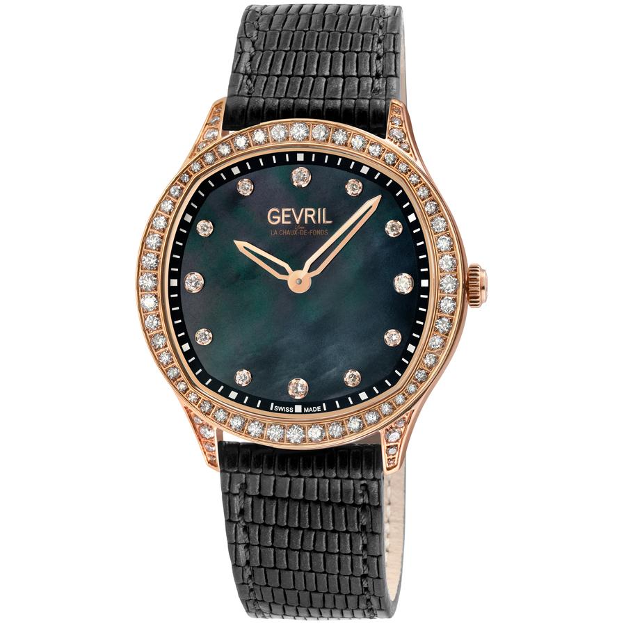 Gevril Morcote Diamond Mother Of Pearl Dial Ladies Watch 10257 In Black / Gold Tone / Mop / Mother Of Pearl / Rose / Rose Gold Tone