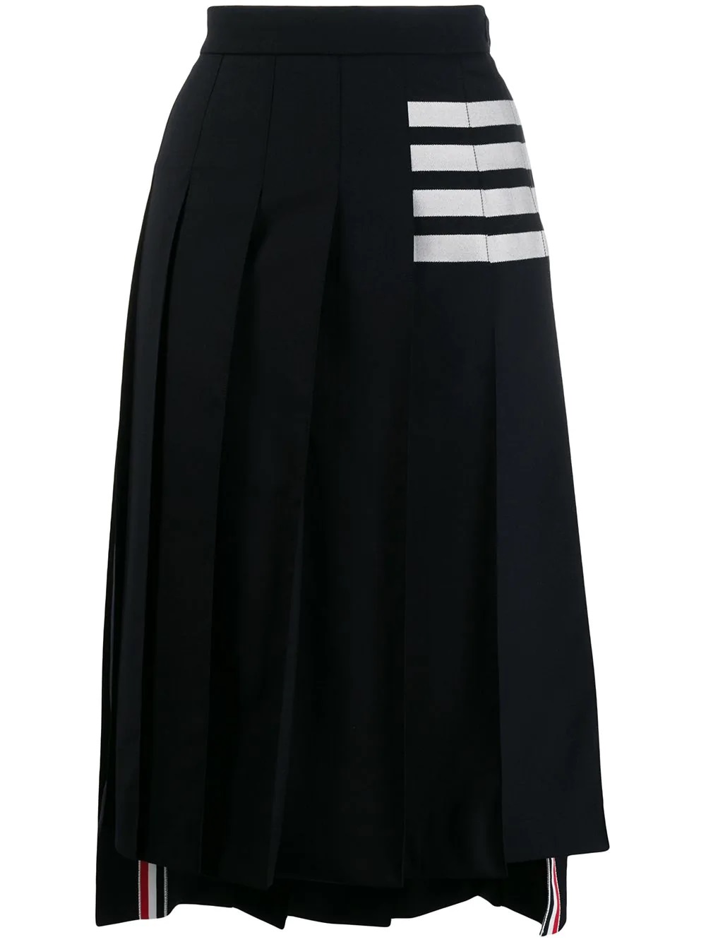 THOM BROWNE NAVY 4-BAR ENGINEERED BELOW-KNEE PLEATED SKIRT