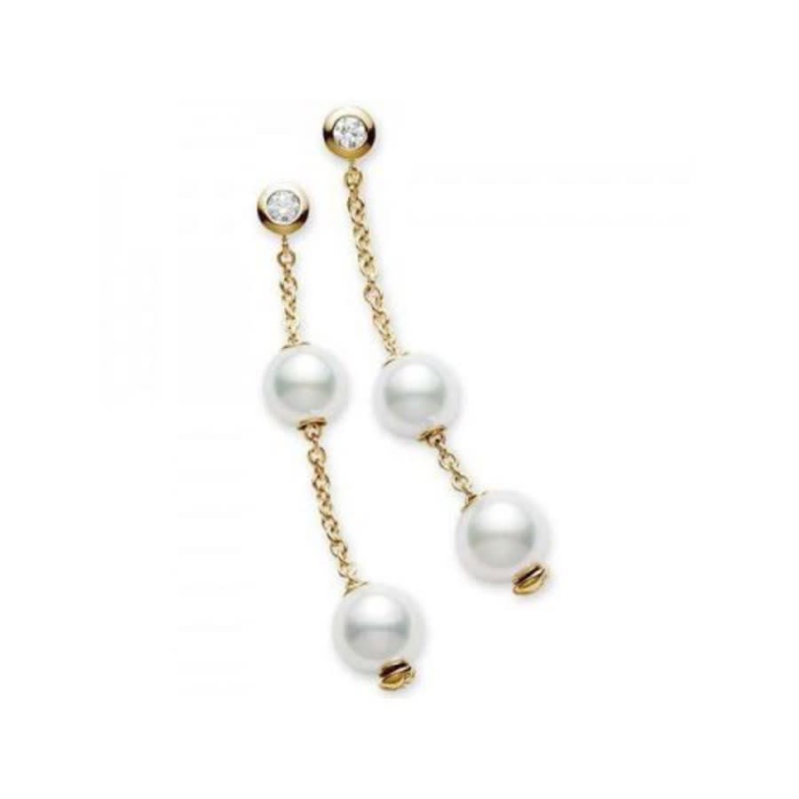 Mikimoto Pearls In Motion Akoya Pearl & Diamond Earrings With 18k Yellow Gold 7-7.5mm In Yellow
