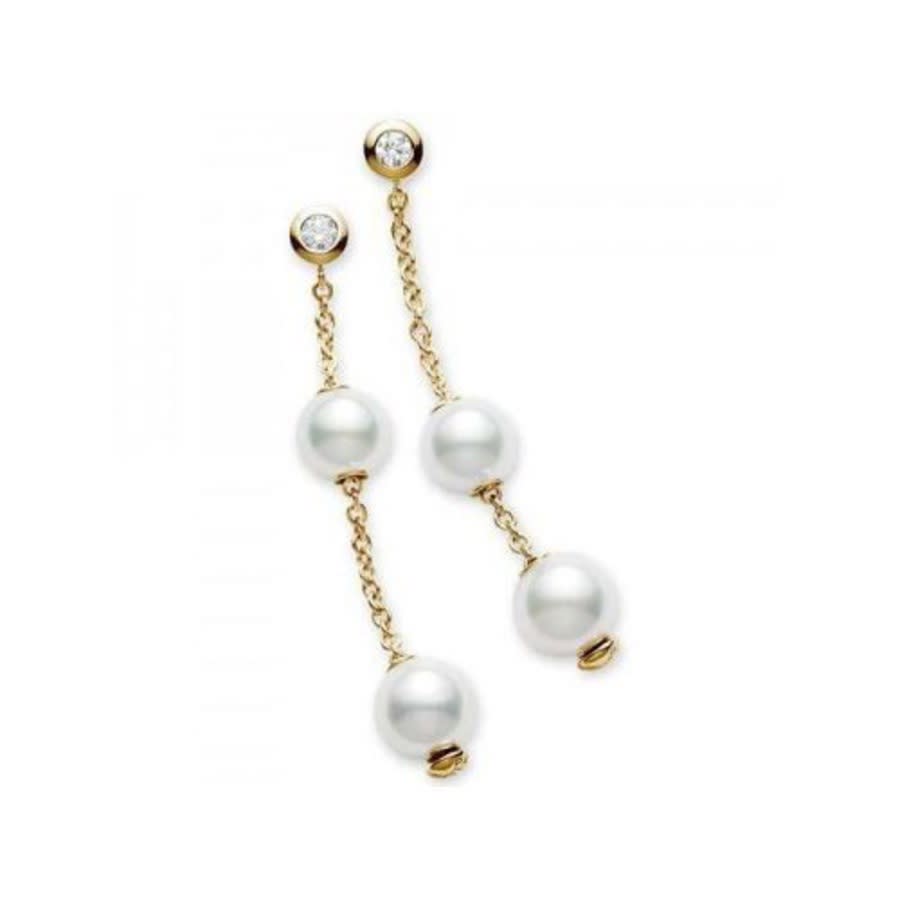 Mikimoto Pearls In Motion Akoya Pearl & Diamond Earrings With 18k Yellow Gold 7-7.5mm