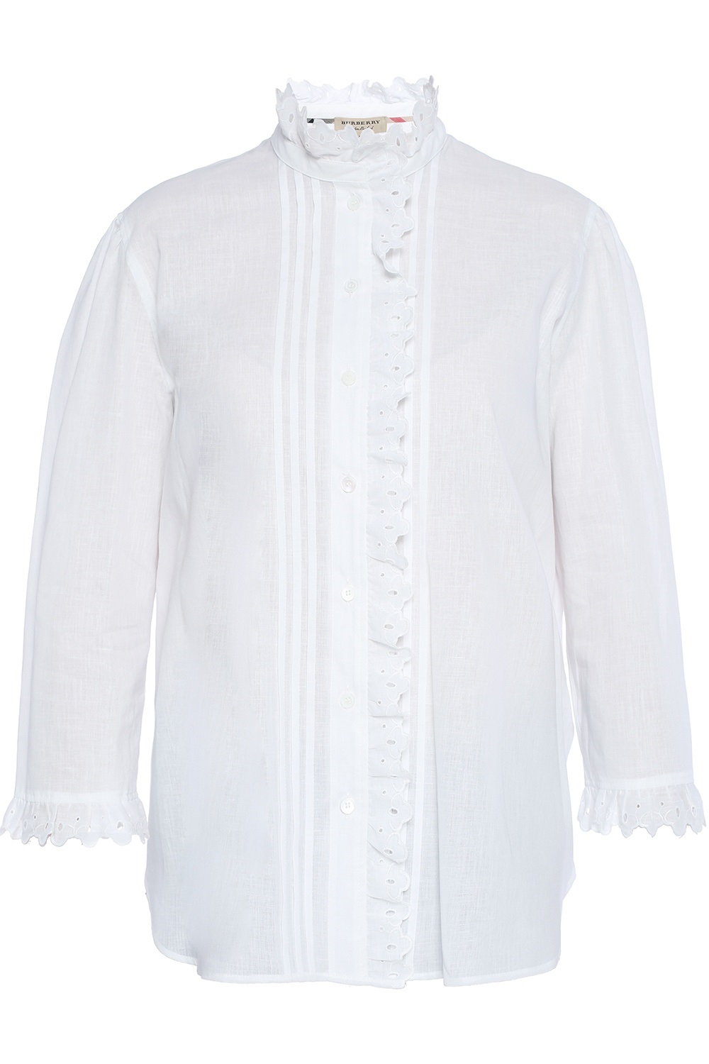 BURBERRY BEGONIA RUFFLED LINEN AND COTTON-BLEND SHIRT IN WHITE