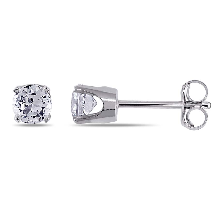 Amour Round Created White Sapphire Solitaire Earrings Jms003132 In Silver