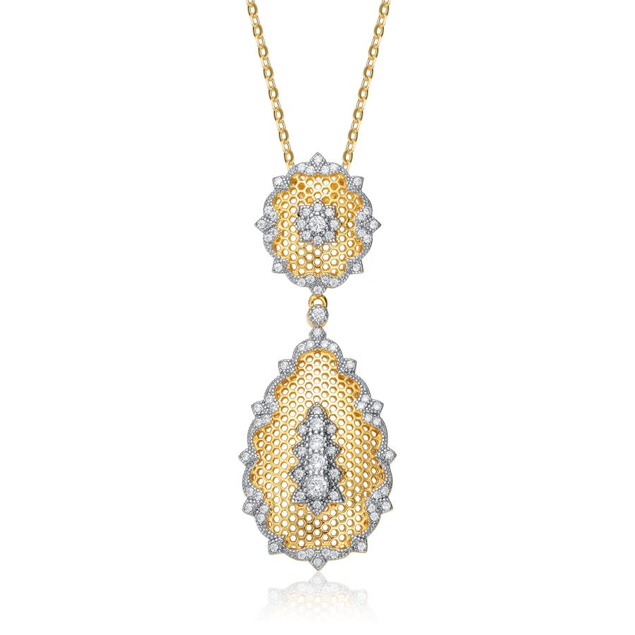 Rachel Glauber Rhodium And 14k Gold Plated Cubic Zirconia Pendant Necklace In Two-tone
