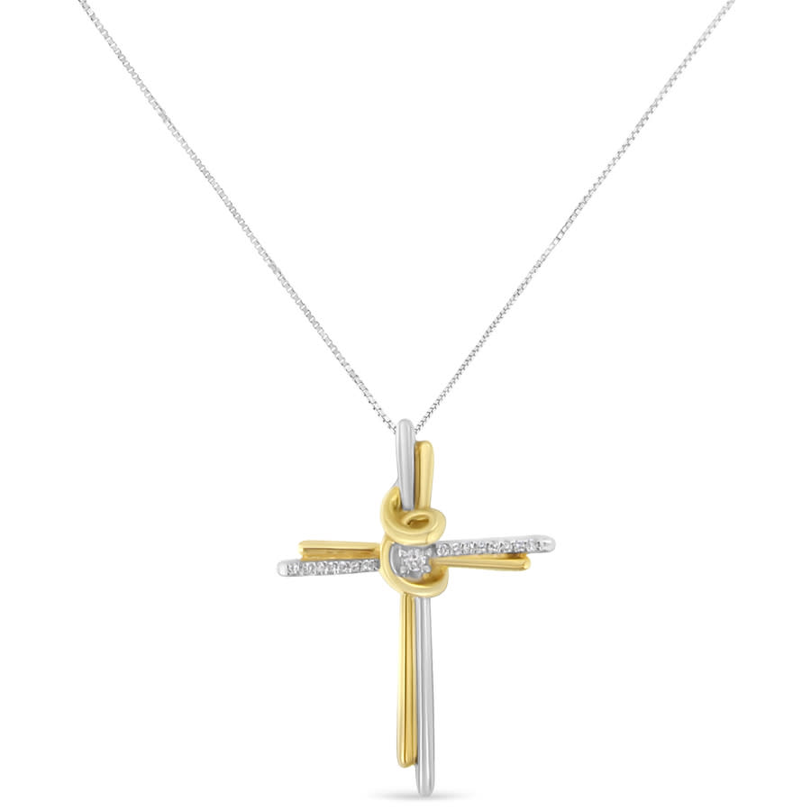 Espira 10k Two-tone Gold 1/15ct Tdw Round Cut Diamond Cross Pendant Necklace (i-j In Two-tone