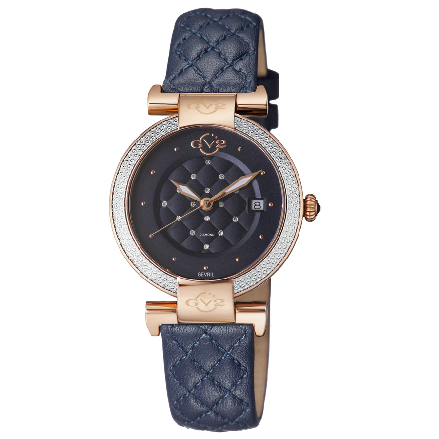 Gv2 By Gevril Berletta Blue Dial Blue Leather Ladies Watch 1509-l3 In Blue / Gold Tone / Rose / Rose Gold Tone