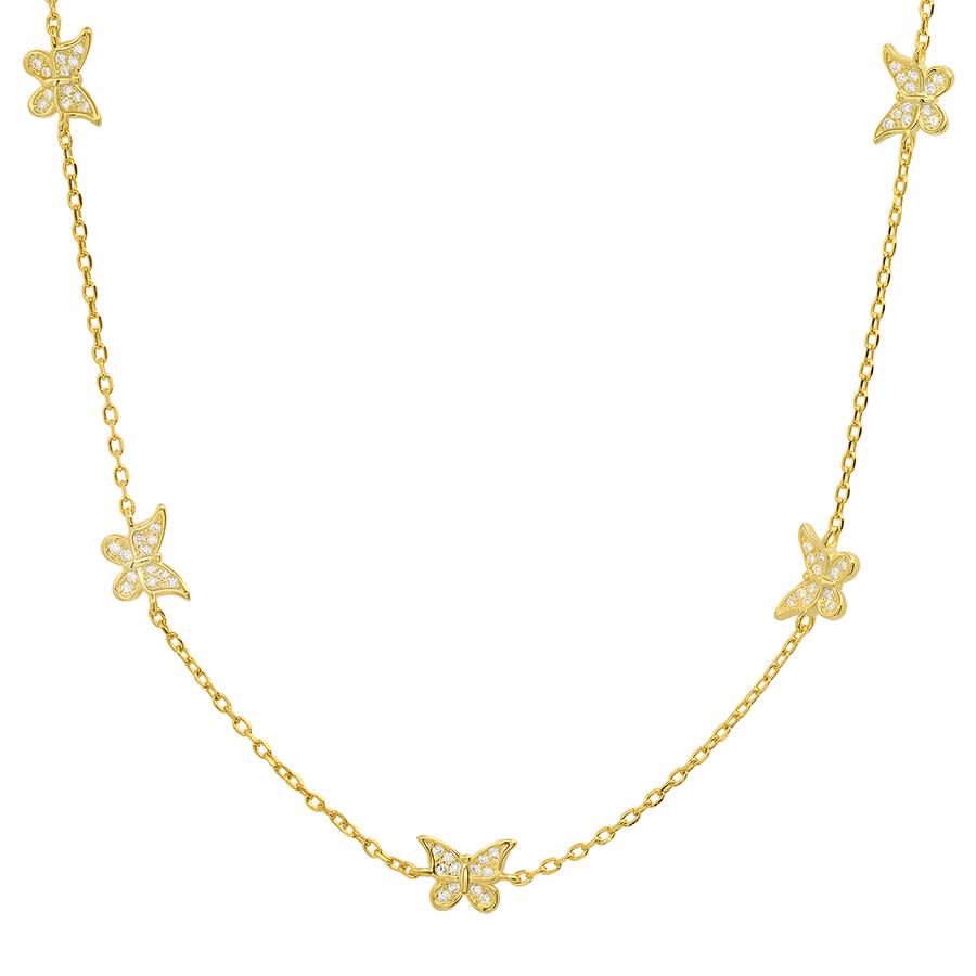 Kylie Harper Gold Over Silver Diamond Cz Butterfly Station Necklace In Gold-tone